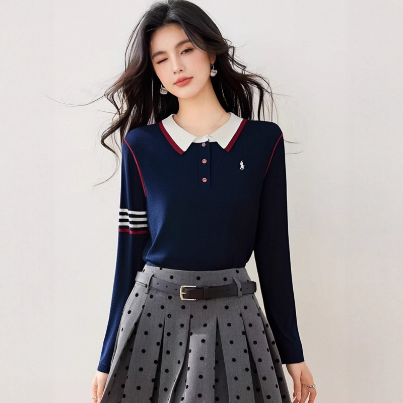 法式显瘦时尚翻领长袖针织衫上衣女秋季新款超好看小香风软糯毛衣|undefined