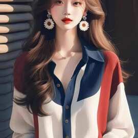 2026春秋季新款女装冷淡系超好看宽松上衣撞色灯笼袖衬衫女潮