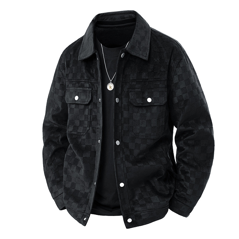 Autumn New Men's high quality Suede Checkerboard Jacket Fashion Business Casual Soft Skin-friendly Jacket