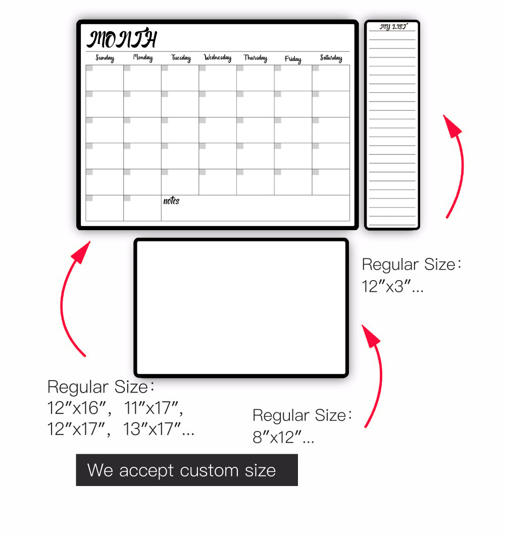 Tamaño transfronterizo horario mensual y semanal calendario borrado en seco tablero de mensajes borrable pegatina refrigerador magnético
