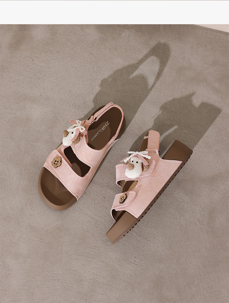 Sandal xỏ ngón đế bệt nữ phong cách Hàn Quốc — FT81 Hồng chi tiết 15