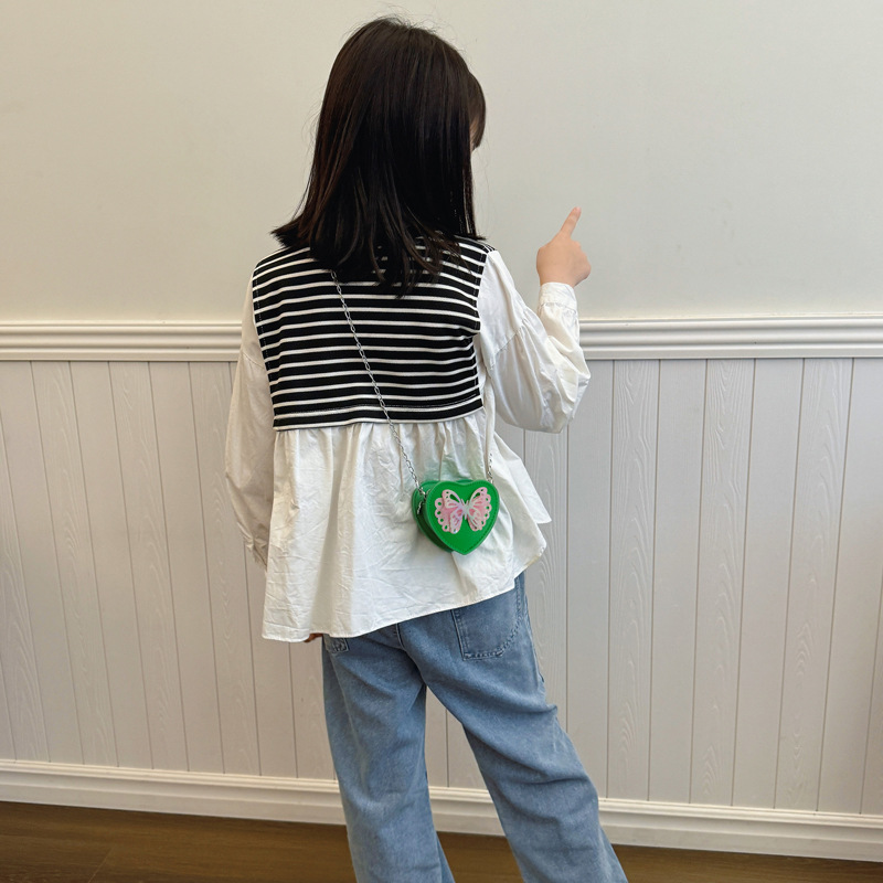 Bonita mariposa niña bolso de hombro dulce amor princesa bolso de cadena 2025, nuevo estilo coreano bolso infantil de color sólido
