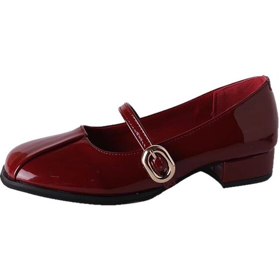 Red Fashion French Style Chanel Style Women's Small Leather Shoes Spring and Summer New Low Heel Late Night Style Dress Mary Jane Shoes