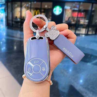 Static Rod/Key Bag: Buckle Special Female Morandi Cat - far-peak-blue-full-diamond-bear-blue-rope