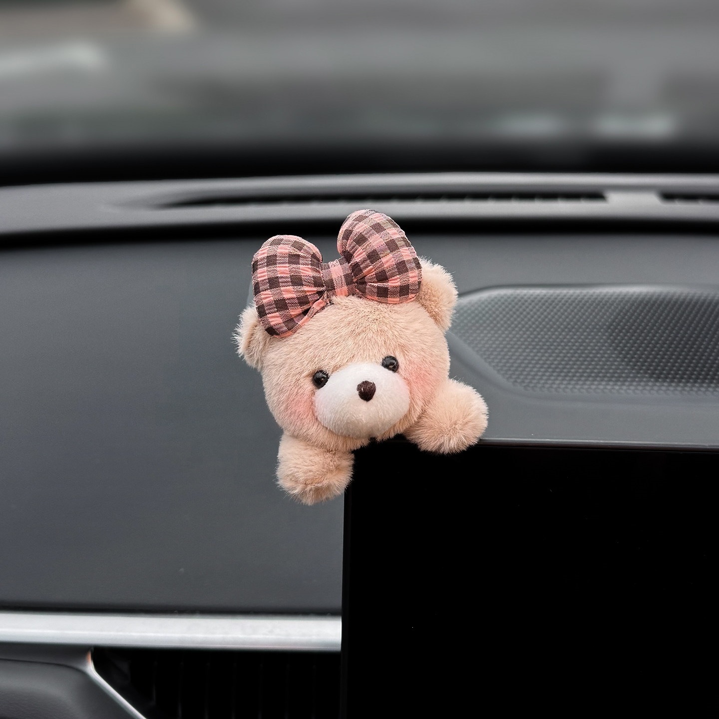 Little bear car dashboard decoration, cute plush toy for car interior display screen, cute doll for girls