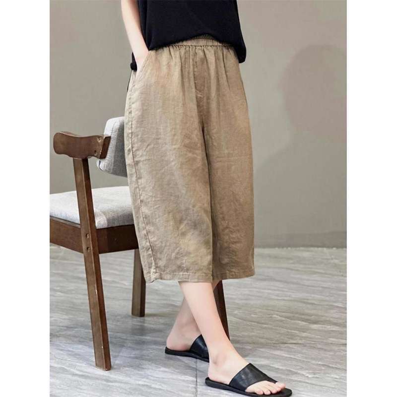 Casual Cotton-Linen Straight-Leg Cropped Pants for Women, Summer New Style, Versatile, Stylish, Age-Reducing, Artistic Retro Pocket Design Casual Cotton-Linen Straight-Leg Cropped Pants for Women, Summer New Style, Versatile, Stylish, Age-Reducing, Artistic Retro Pocket Design