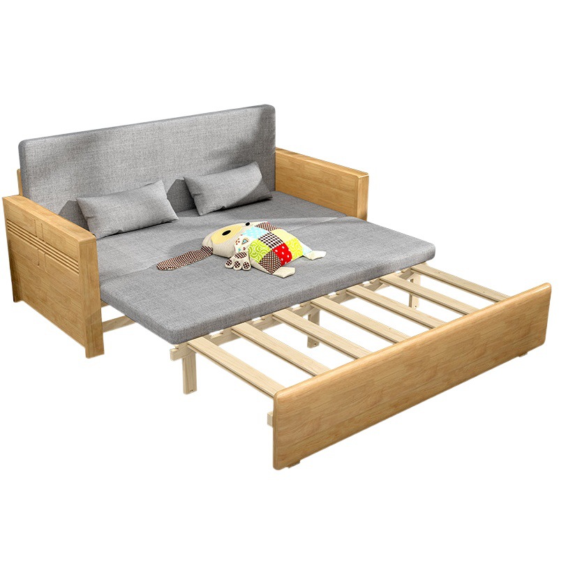Plegable de madera maciza nórdica sofá cama pequeño apartamento moderno simple multifuncional Individual Doble sala de estar de doble uso muebles perezosos