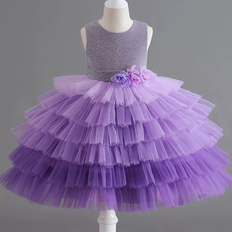 亚马逊新款渐变儿童礼服蛋糕公主裙女童生日派对连衣裙kids dress