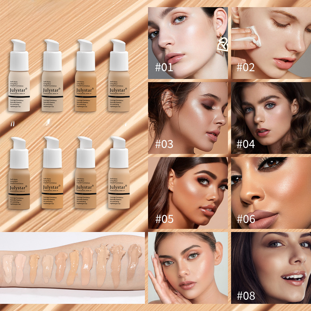 Julystar Liquid Foundation Concealer Long-Lasting Non-Removing Makeup Moisturizing Oil Control Bb Cream Foundation Cross-Border Liquid Foundation Wholesale