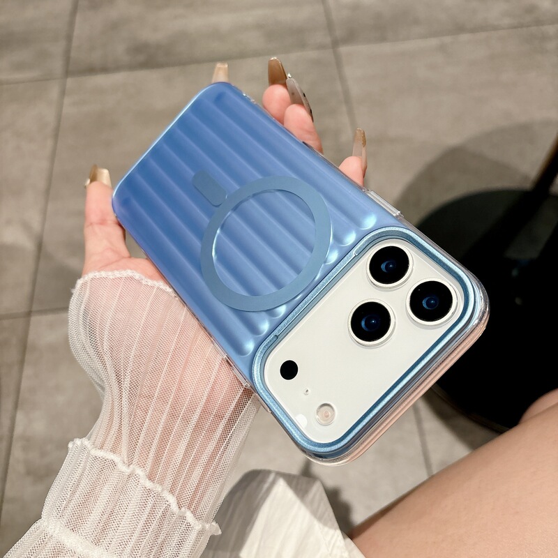 Electroplated Corrugated Suitcase Suitable for Iphone17 Mobile Phone Case Skin-Sensitive Magnetic Suction Apple 16 All-Inclusive Anti-Fall Protective Cover