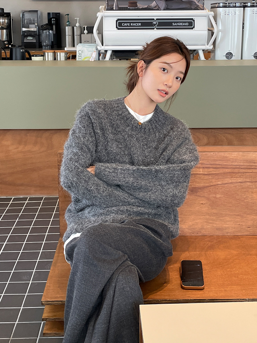 【広州6m】アルパカウールのゆったりとしたセーター2025冬服韓国版シンプル長袖ラウンドネックトップスM9253