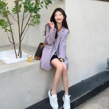 高级感紫色西装外套女ins潮春秋新款韩版小个子宽松休闲西服