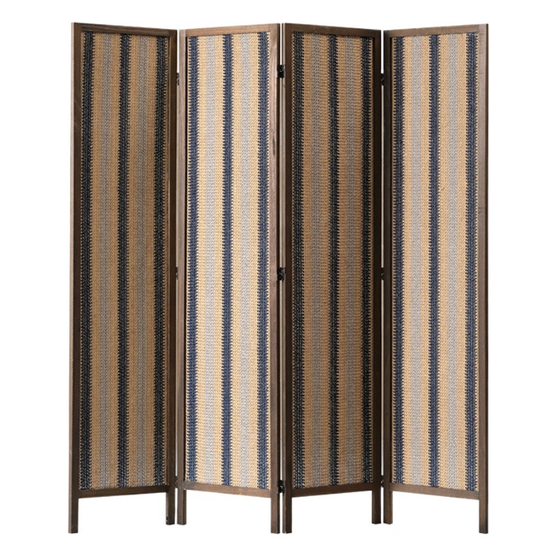 Linen Woven Home Screen Paulownia Border Bedroom Study Living Room Entrance Movable Partition Factory Direct Sale
