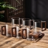 Transparent cup 460ml/6 walnut handles