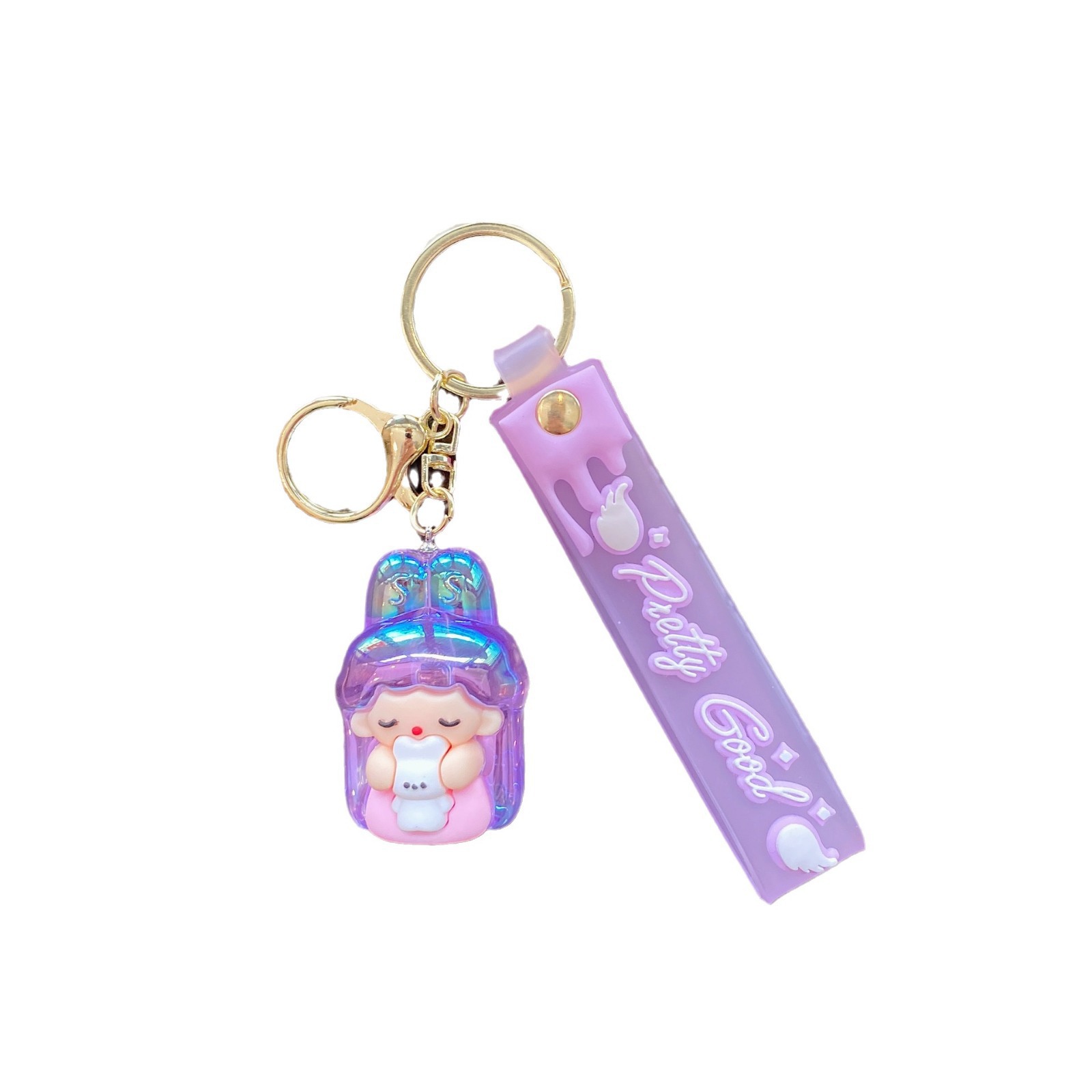 Acrílico transparente UV colorido dibujos animados lindos orejas de conejo llavero colgante pareja pequeña bolsa de regalo accesorios