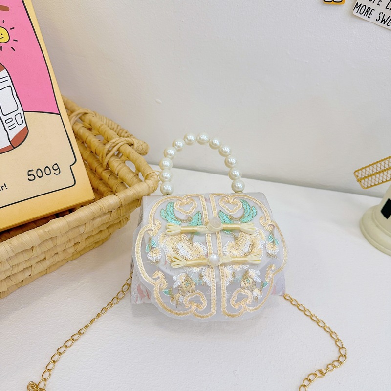 2025 nuevo estilo nacional bolso infantil princesa bolso de perla nueva niña china accesorios cadena bolso de mochila