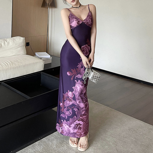 Eliya Summer Women's Dress Long Skirt Vacation Style Elegant Slim Fit Print Design Shoulder Strap Dress JY23159
