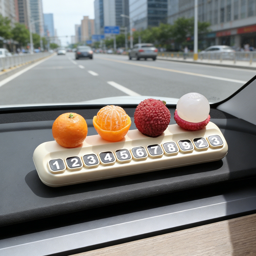 Tarjeta telefónica de movimiento de automóviles, tarjeta de estacionamiento temporal de frutas de litchi, adornos creativos de automóviles