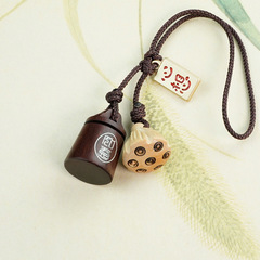 Blood sandalwood inlaid with silver Ruyi mobile phone chain Ruyi keychain lotus car bag pendant ethnic style accessories