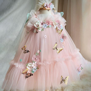 Girls foreign trade dress 2026 new flower mesh fluffy baby butterfly wings princess dress live delivery