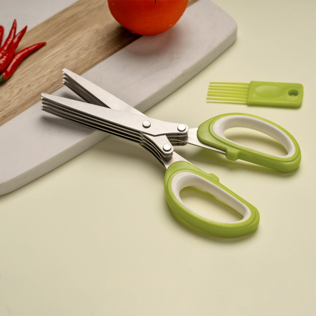 Stainless steel five-layer scallion scissors laver baby food supplement broken food scissors strong kitchen multifunctional scissors factory wholesale