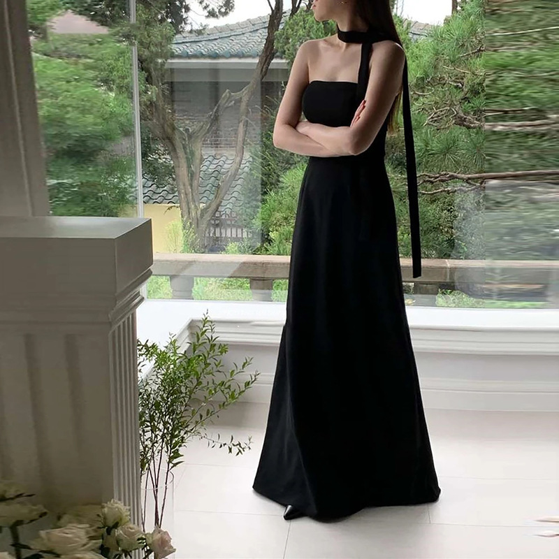 Evening Dress Strapless Black Korean Style Simple High-end Feeling Banquet Elegant Birthday Ceremony Slimming Mori Style Light Wedding Dress for Women Evening Dress Strapless Black Korean Style Simple High-end Feeling Banquet Elegant Birthday Ceremony Slimming Mori Style Light Wedding Dress for Women