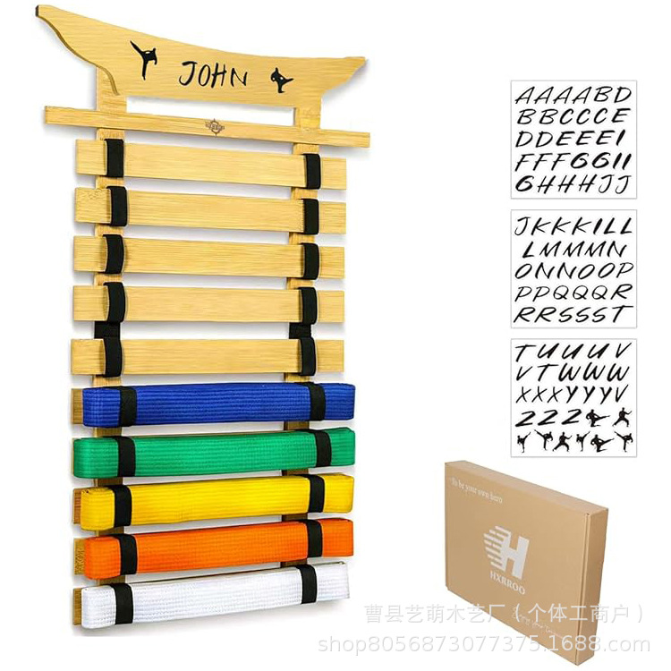 Karate Belt Display Rack Wall-Mounted Taekwondo Belt Storage Rack Solid Wood Storage Rack Martial Arts Belt Display