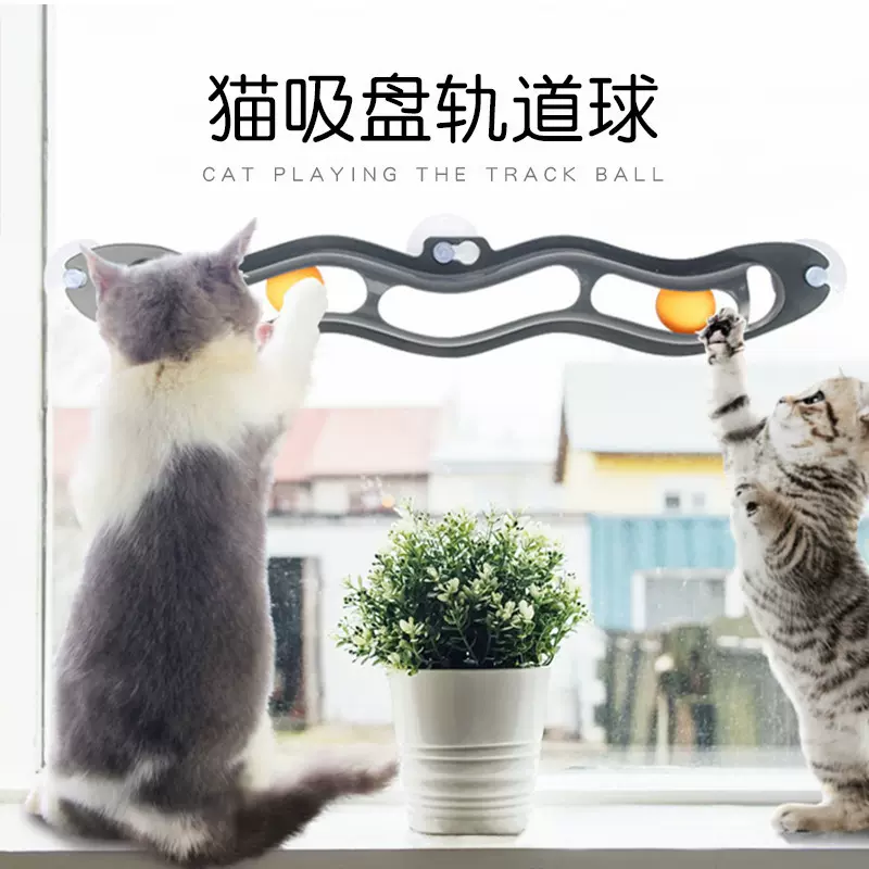 跨境猫咪解闷轨道吸盘窗台猫咪塑胶乒乓球轨道球宠物益智自嗨玩具