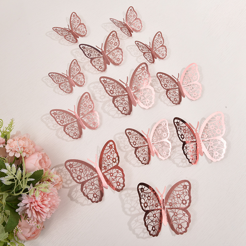 Manufacturer Wholesale 12 Pieces of 3D Hollow Butterfly Wall Stickers for Festive Home Decoration, Christmas Holiday Decoration Stickers for Home Use