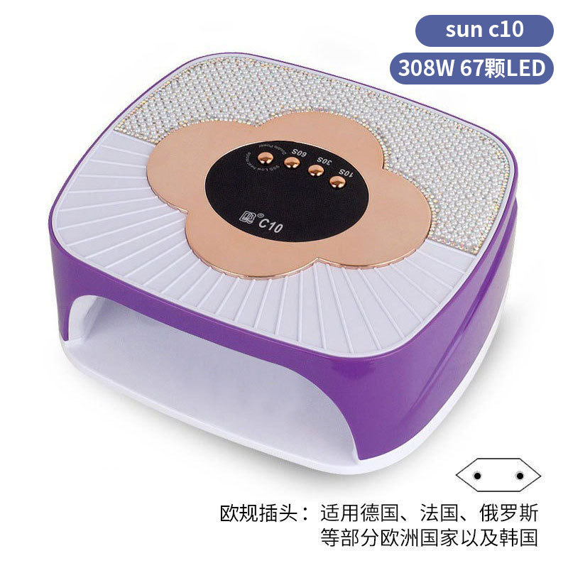 Lámpara de manicura inteligente de alta gama de luz de terapia de diamante 256W de alta potencia de pegamento de vinilo lámpara de horneado de dos manos secador de uñas transfronterizas