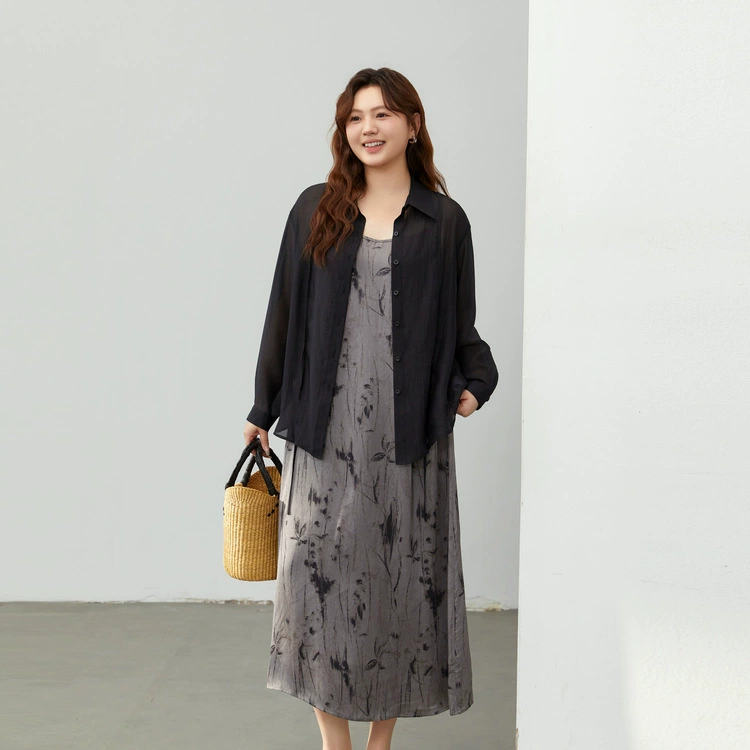 [Glance] Праздничная юбка на подтяжках с чернильным принтом, тонкая рубашка, тонкая рубашка, большие размеры, летний новый стиль, мм