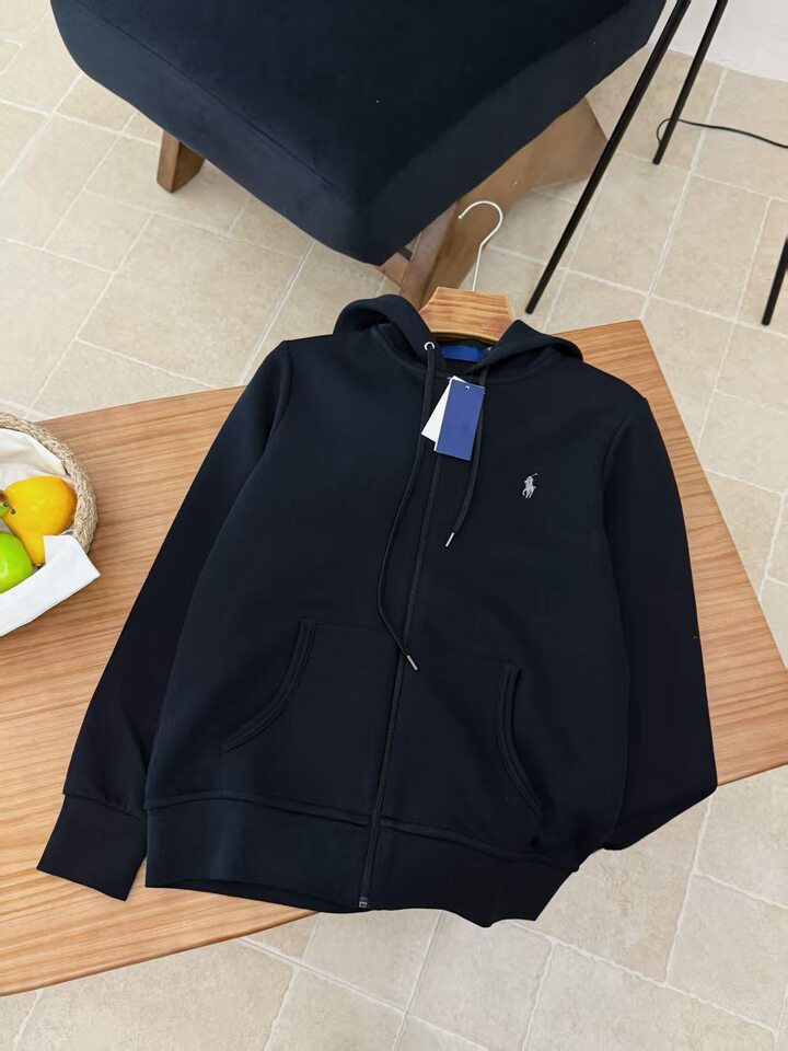 Áo khoác hoodie kéo khóa thêu hình ngựa nhỏ, form rộng, dài tay — Màu xanh tím than, Xanh da trời, Xanh lá cây, màu xám