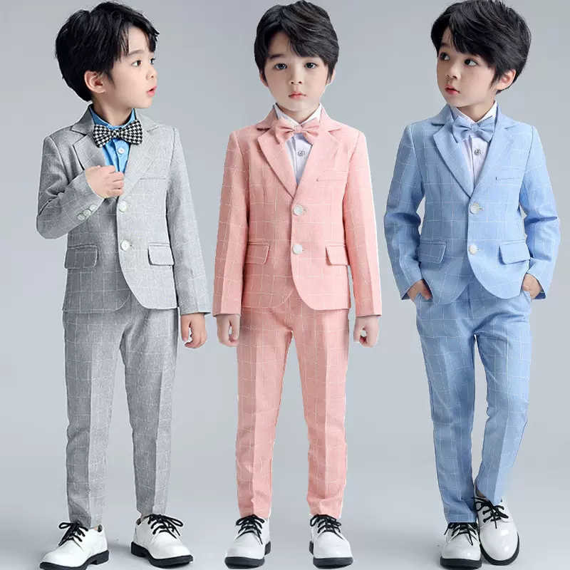 2022春装新款男女童西装套装格子小西服儿童主持表演礼服批发代发