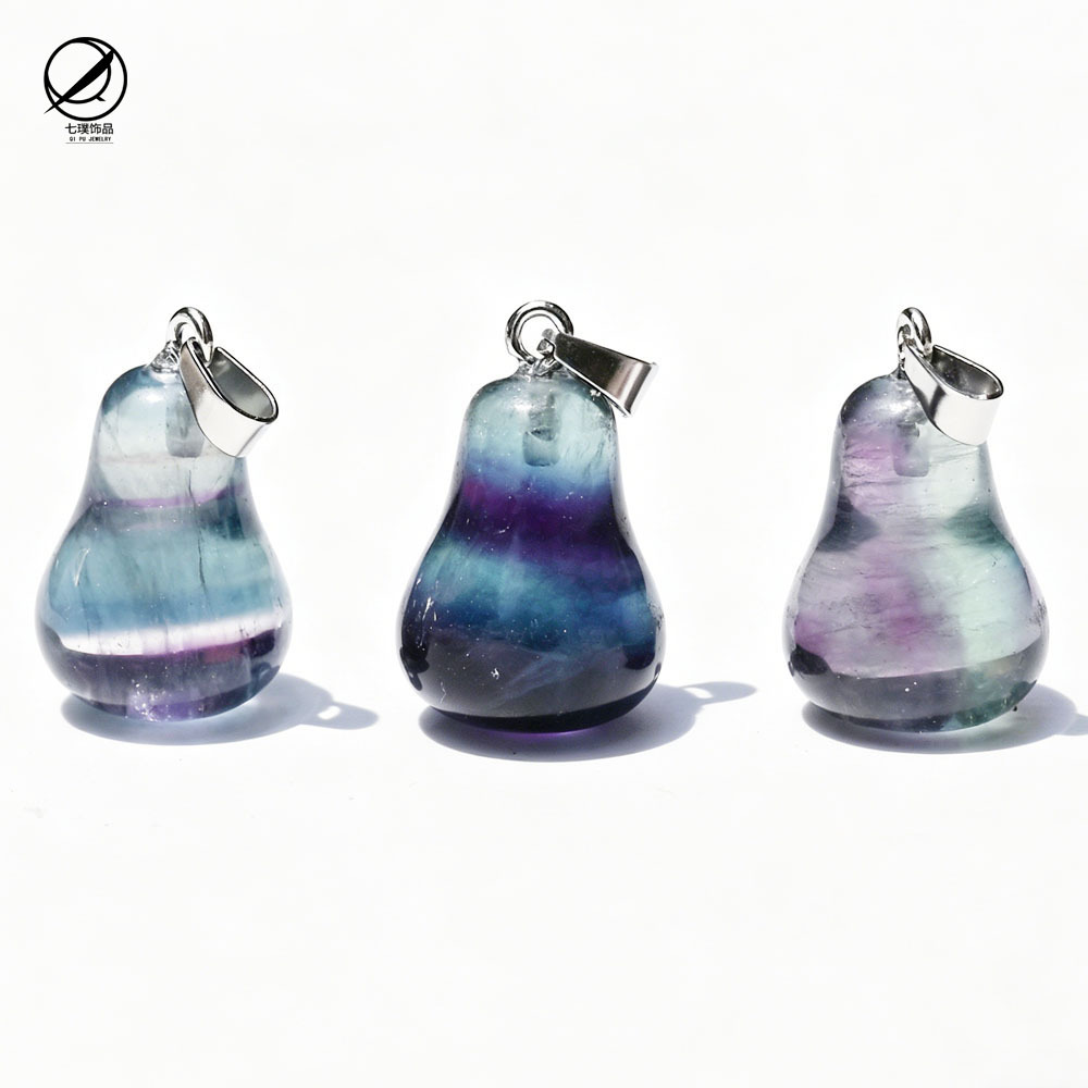 Natural crystal colorful fluorite pear pendant, pink crystal labradorite gourd semi-precious stone necklace DIY jewelry accessories