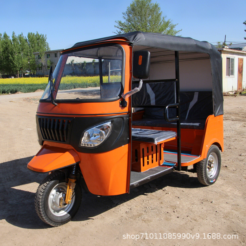 Motocicleta de tres ruedas al por mayor transfronteriza, tuk tuk de doble fila eléctrica de tres ruedas, fabricante de triciclo de pasajeros de motocicleta de combustible