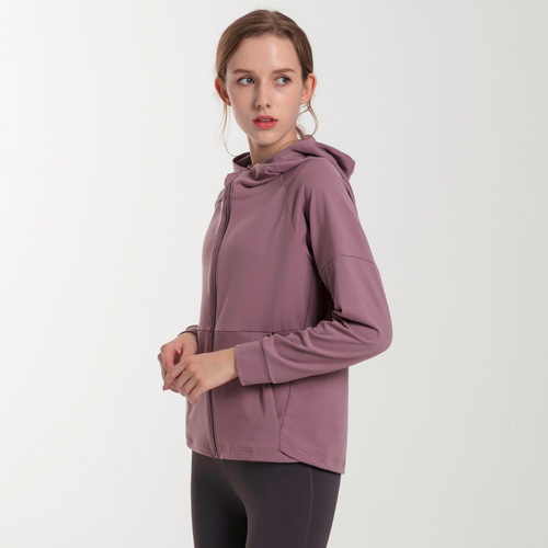 Casual sport jacket, loose zipper pullover, stylish hooded fitness top, women's long-sleeved yoga wear for autumn and winter
