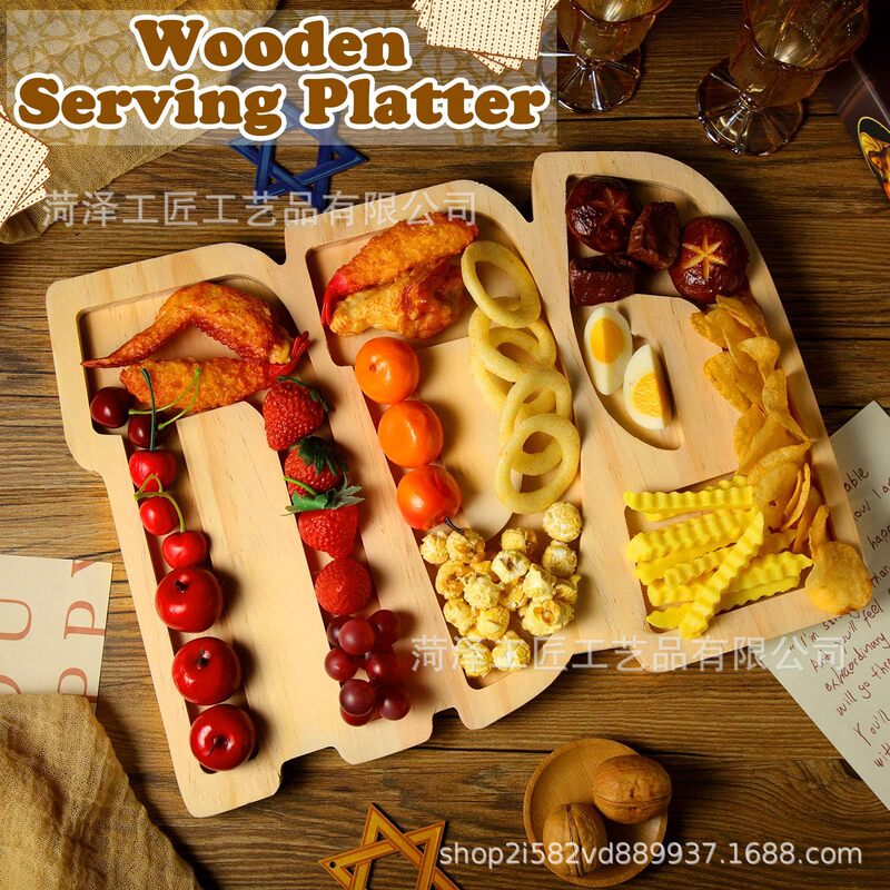 Wooden Passover Nut Tray Candy Snack Tray Home Party Decoration Tableware Tray Charcuterie Board Lettered Dinner Plate
