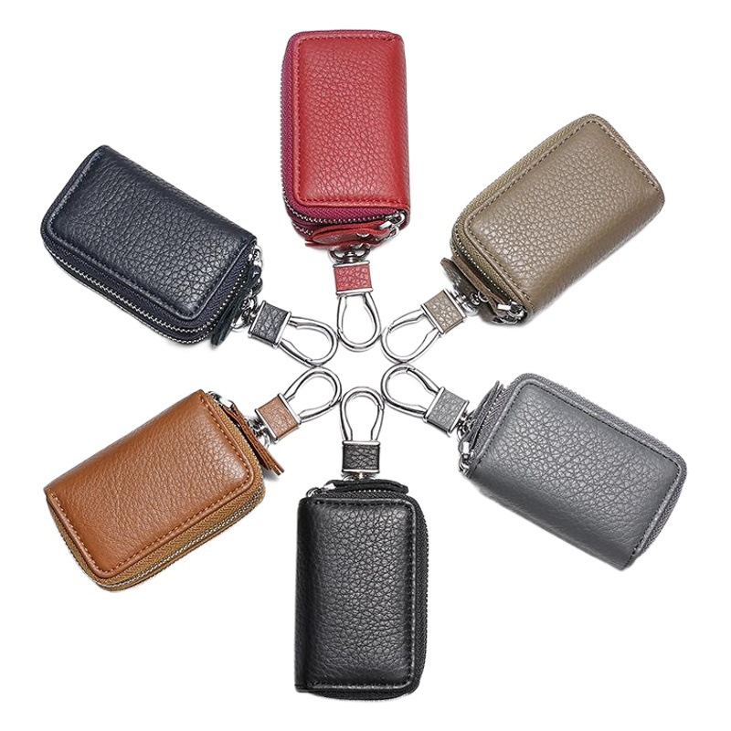 Multifunctional double zipper car key bag men's leather cowhide lock key leather case universal car key case wholesale