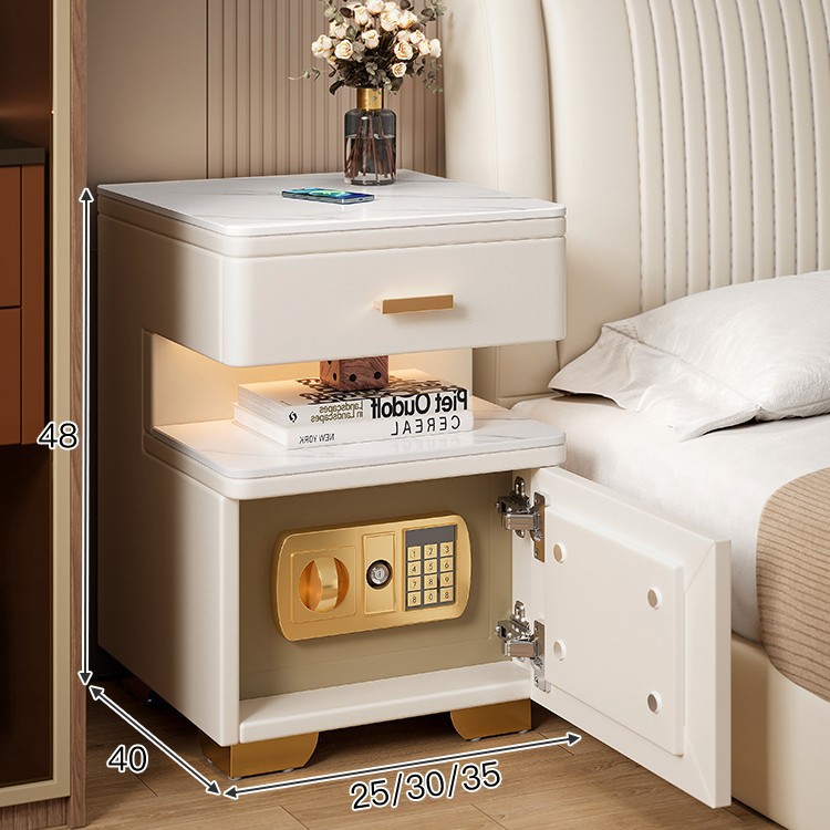 Mesita de noche inteligente, caja fuerte, lujo ligero todo en uno, sensación de alta gama, dormitorio pequeño moderno y simple, estante de cabecera extremadamente estrecho