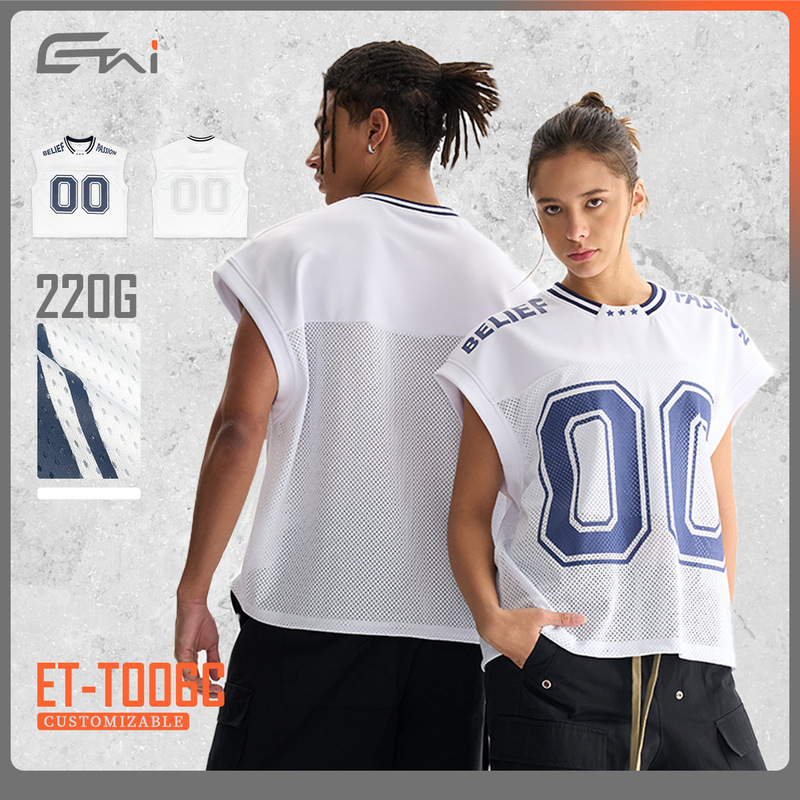 Etai Men's Clothing | Fashionable Brand Boxy Sports and Leisure Sleeveless Jersey T-Shirt Youth Short Wide Version Loose T-Shirt