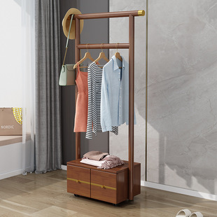 New Chinese style solid wood hanger floor solid wood coat rack household bedroom coat rack mobile coat rack with drawer