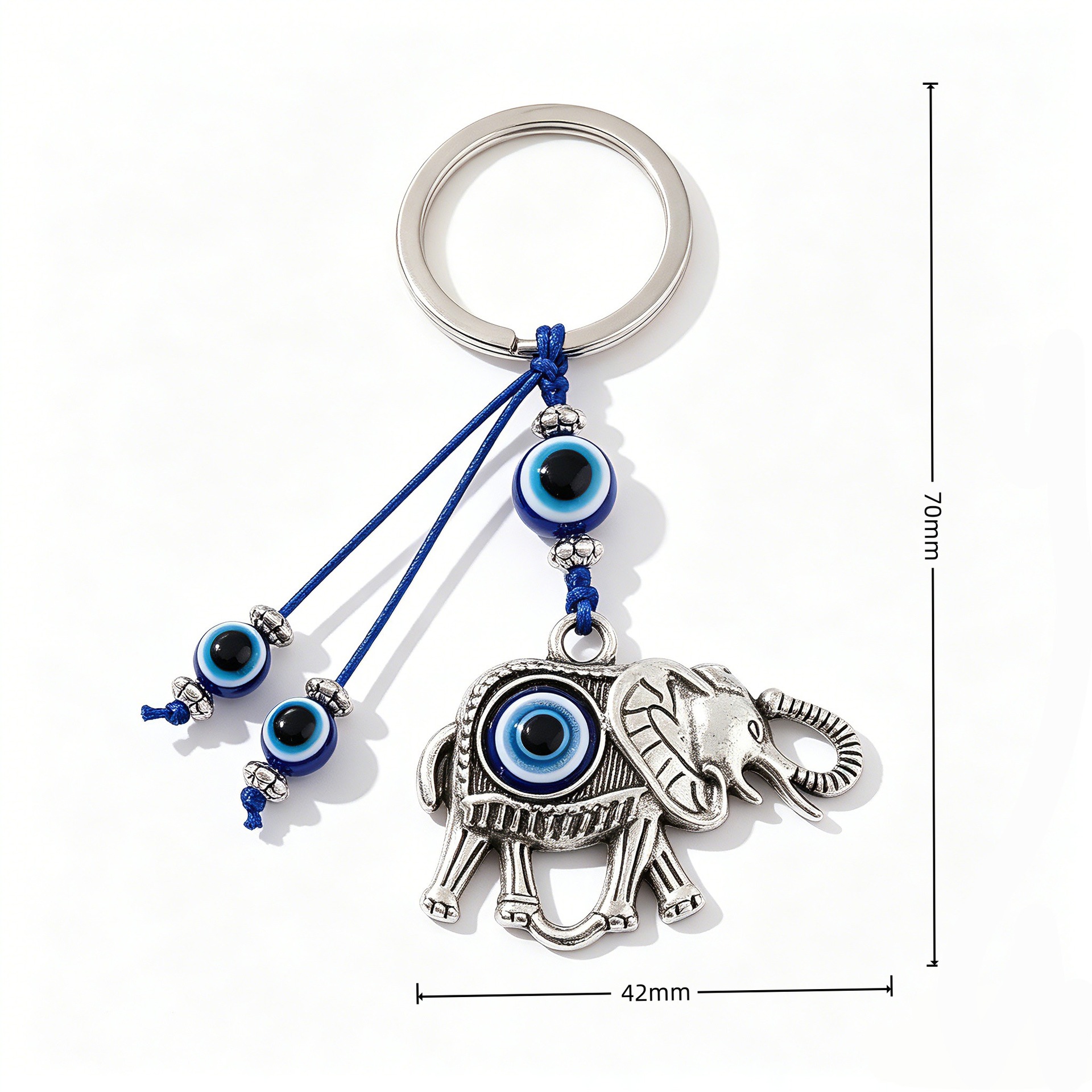 Aleación de viento nacional retro elefante ojo del diablo llavero ojos azules bolsos accesorios colgantes de automóviles