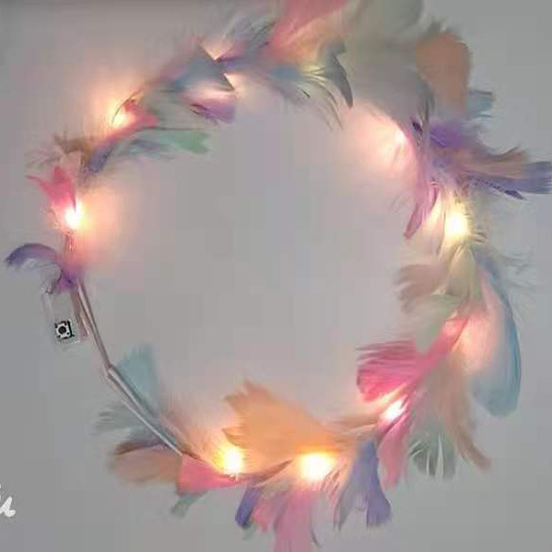 Nuevo alargado luminoso ganso pluma Garland hadas Ángel LED linterna Garland tocado Internet celebridad noche mercado al por mayor