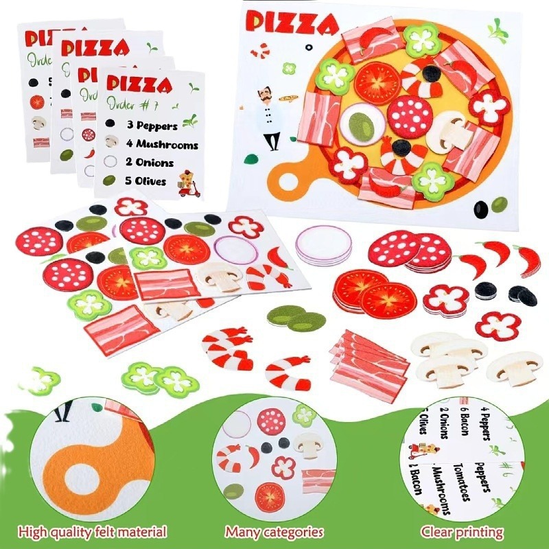 Nuevos productos fábricas de venta directa puzzle fieltro juguetes de pizza DIY niños puzzle juguetes de casa al por mayor