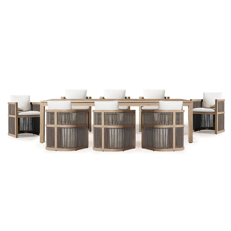 Mesa y silla de teca de caña al aire libre patio balcón al aire libre ocio de alta gama anticorrosión cuerda de madera trenzada silla combinación de muebles