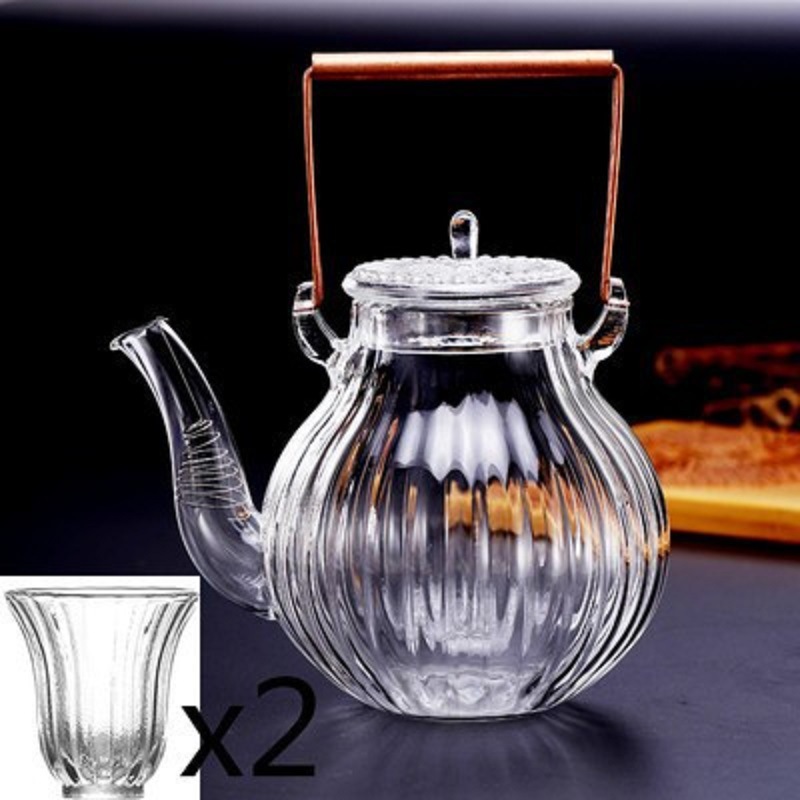 Pétalo de rayas hervidor de agua de estilo japonés cabeza de grúa crisantemo pétalo de vidrio de borosilicato de cobre mango de viga olla flor tetera té