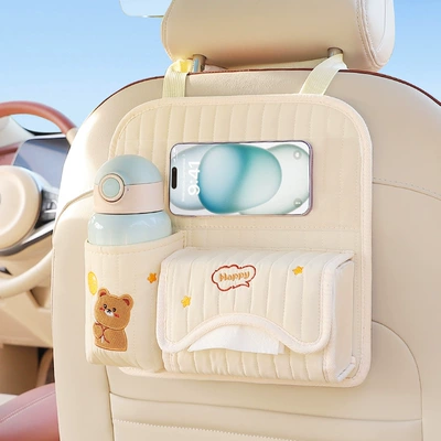 Car Seat Back Storage Bag Multifunctional Seat Storage Box Car Hanging Water Cup Bag Cute Car Tissue Box for Women (Car storage bag/box) - balloon-bear