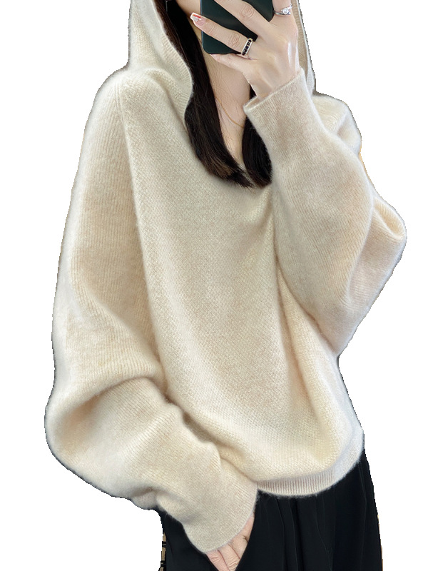 통통녀 여성 양모 후드 봄과 가을 플러스 뚱뚱한 박쥐 소매 200KG 스웨터 후드 캐시미어 스웨터