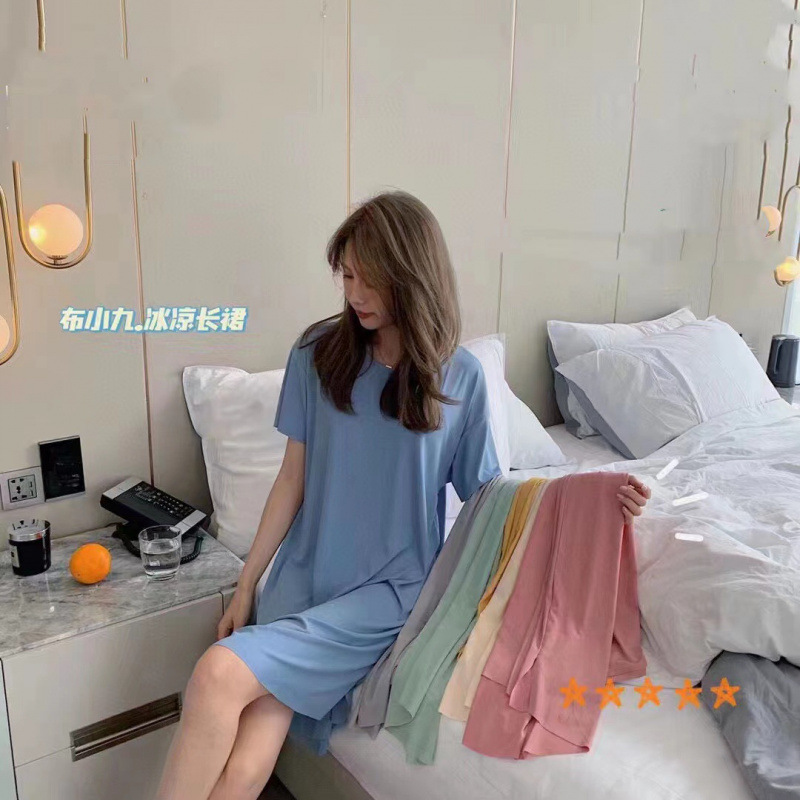 Bu Xiaojiu クールロングスカートアイスシルクナイトガウン女性の夏のクールなスカートホーム服快適なルーズスカートパジャマアウターウェア|undefined