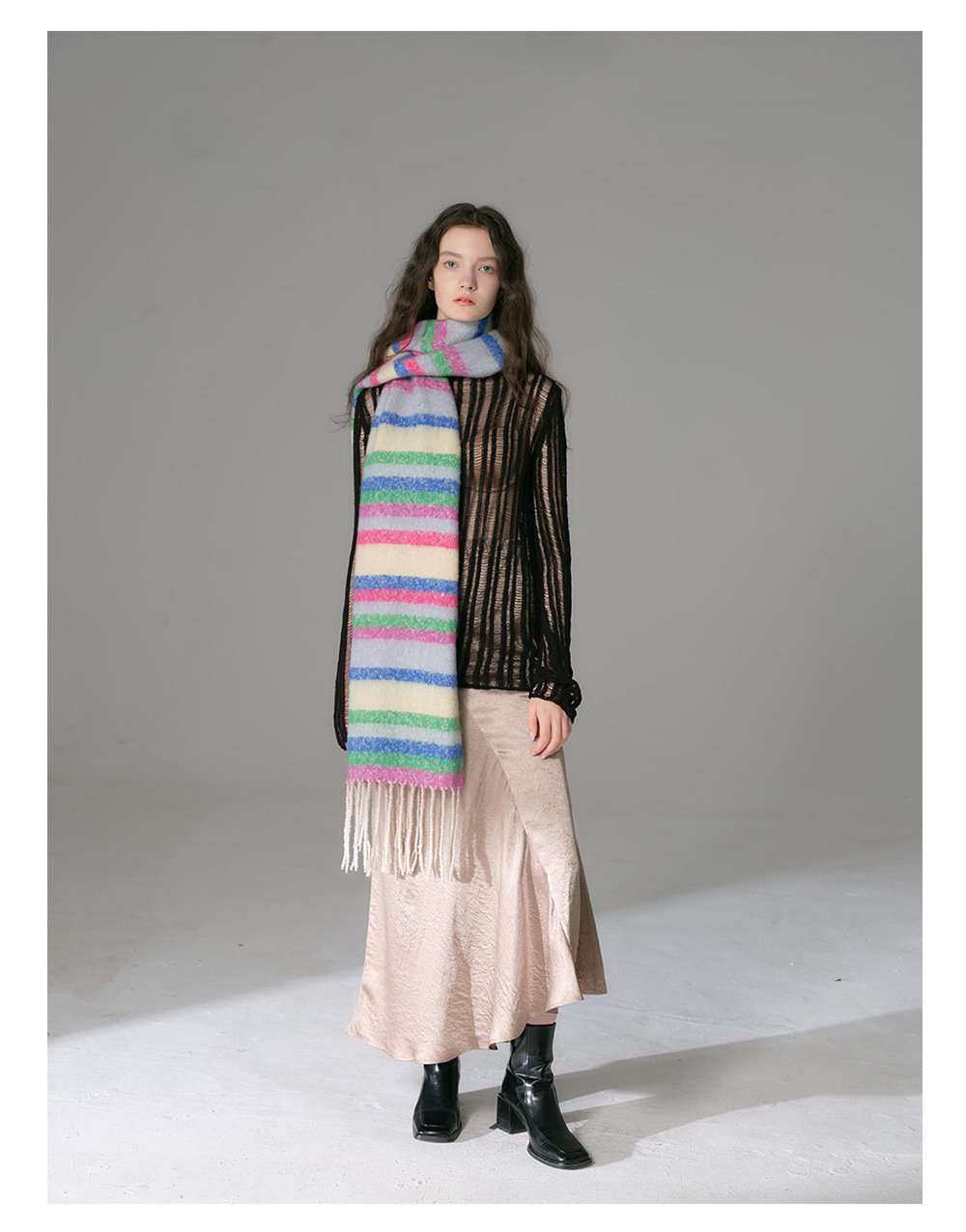 Bunter Gestreifter Fransenschal Für Damen Warmer Winterschal_voghion.com